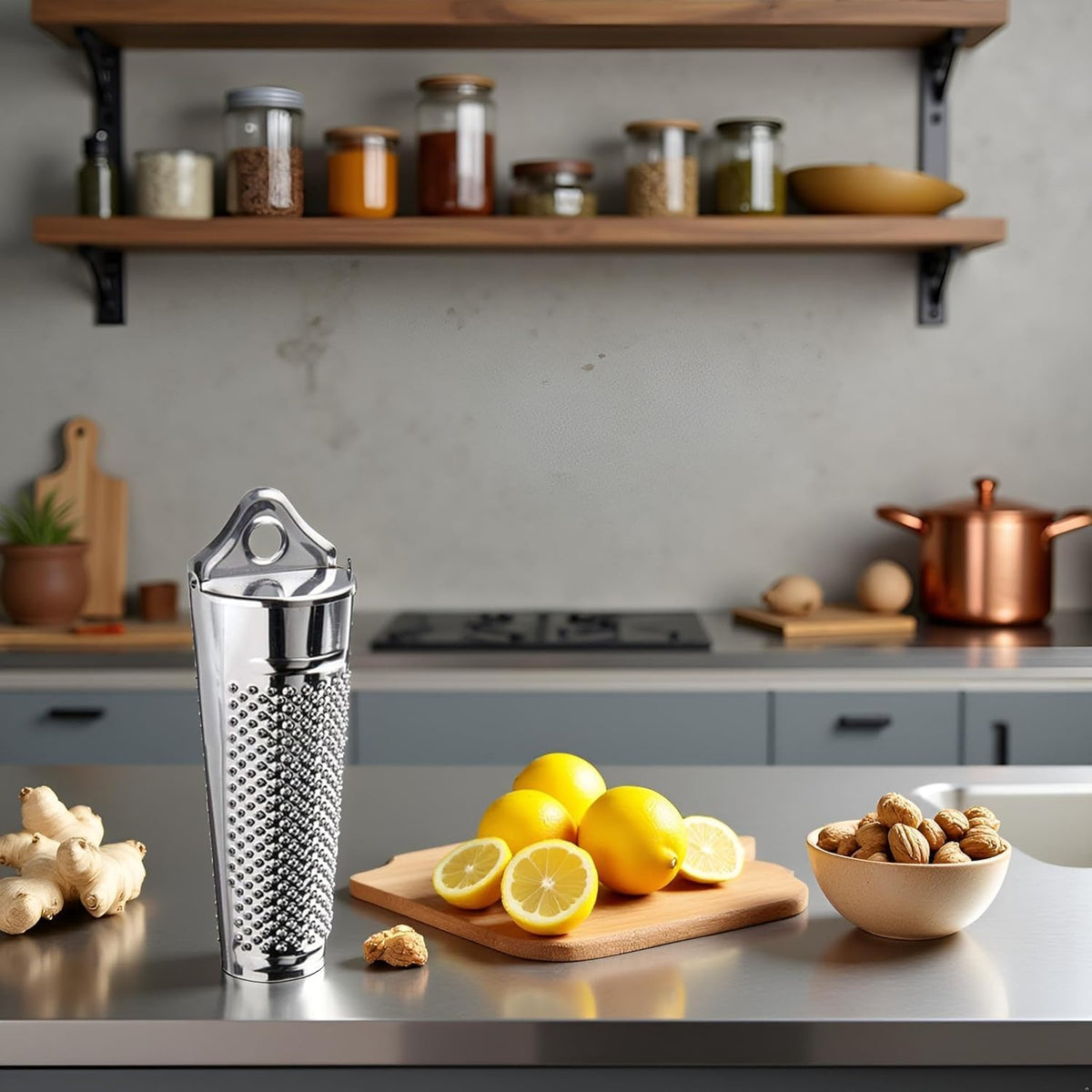 Nutmeg Grater, Stainless Steel Ginger Garlic Hand Held Nutmeg Grinder with Container Planer Lemon Zester Tool for Kitchen Cheese Citrus Fruits Garlic Nut