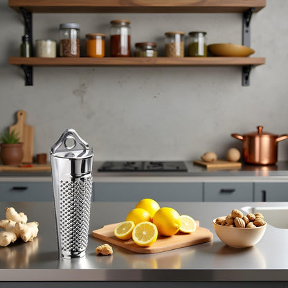Nutmeg Grater, Stainless Steel Ginger Garlic Hand Held Nutmeg Grinder with Container Planer Lemon Zester Tool for Kitchen Cheese Citrus Fruits Garlic Nut