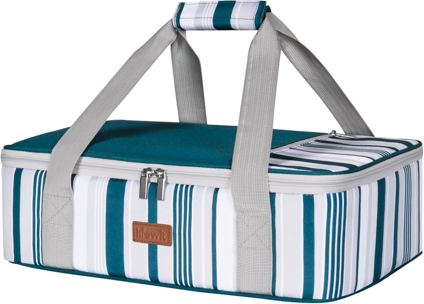 Lifewit Insulated Double Decker Casserole Carrier for Hot or Cold Food, Casserole Dish Carrying Case, Lasagna Holder for Potluck Parties, Picnic and Cookouts, Fits 9"x13" Baking Dish, Grey