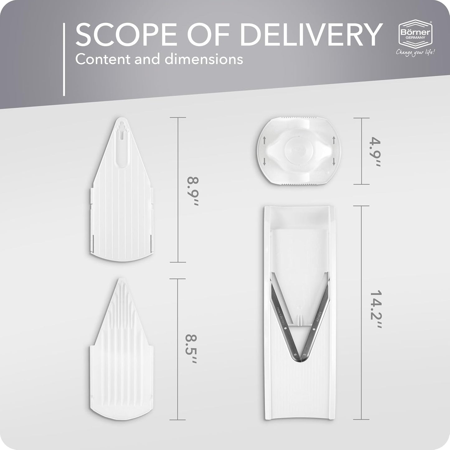 Borner Mandoline Food Slicer V1 (Basic Set) by Reston Lloyd • V-Slicer with Food Holder • Made in Germany • Fruit & Vegetable Chopper • Multiple Settings • Color: Red