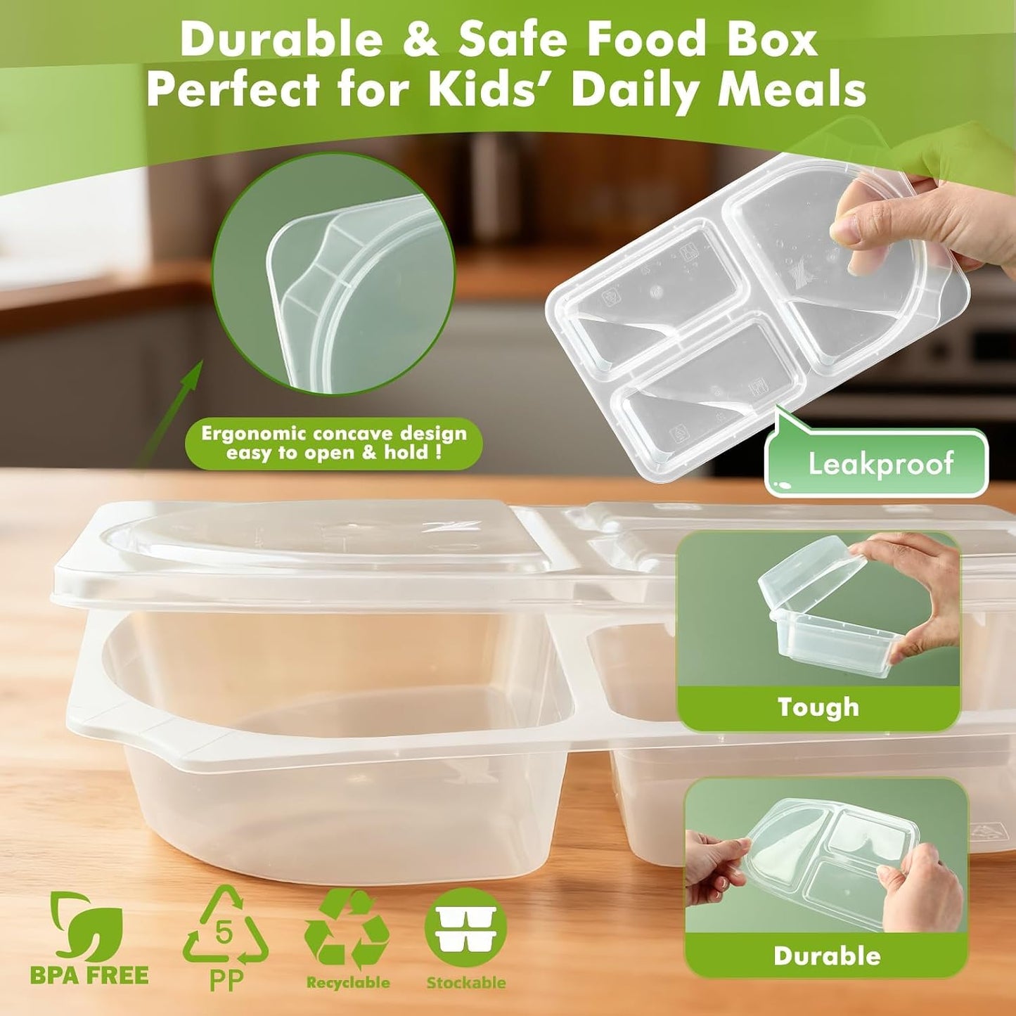 16 Sets 8.8 OZ Reusable Snack Containers with Lids, New 3-Compartment BPA-Free Portion Control Containers for Kids Lunch, Meal Prep & On-the-Go, Refrigerator & Microwave Safe with 10 Animal Forks
