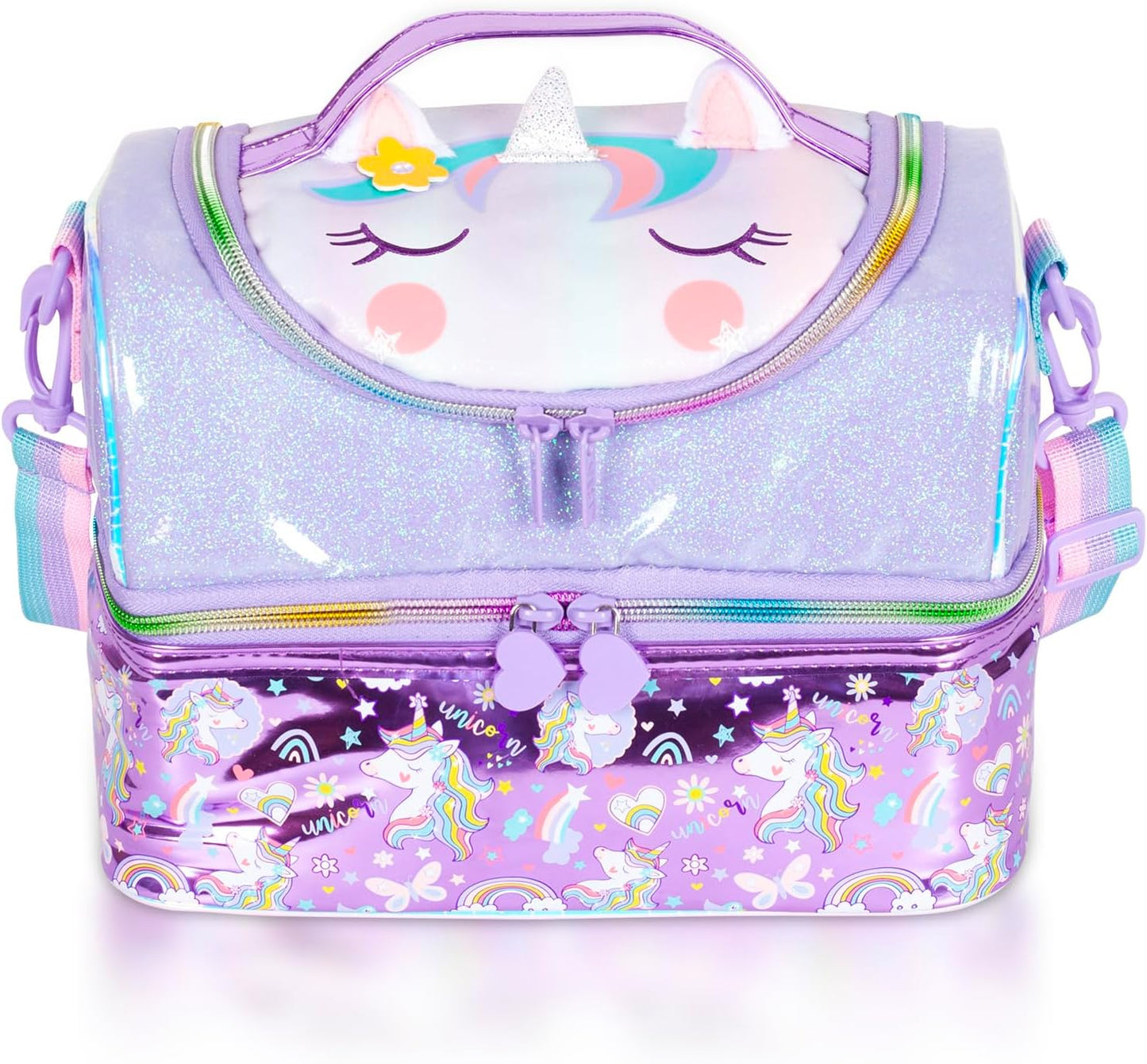 Kids Double Decker Cooler Insulated Lunch Bag, Back to School Large Meal Tote for Boys, Girls, Men, Women, with Adjustable Strap, Soccer