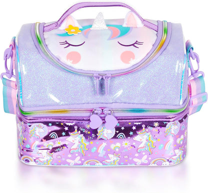 Kids Double Decker Cooler Insulated Lunch Bag, Back to School Large Meal Tote for Boys, Girls, Men, Women, with Adjustable Strap, Soccer