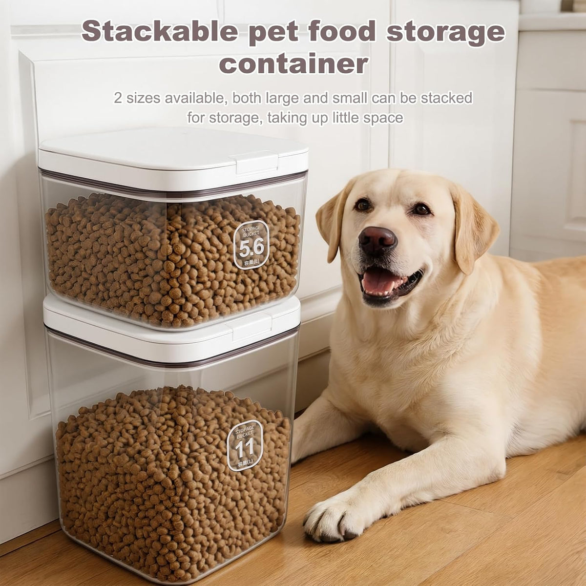 LEAWALK 10Lbs/10.57Qt Airtight Dog Cat Food Storage Container and Dog Treat Containers BPA-Free, PET Clear Stackable Pet Storage Bin, Pop Top, 1-Cup Scoop for Pet Food/Rice/Flour/Bread/Grains