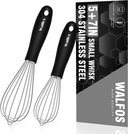 Walfos Silicone Whisk,Stainless Steel Wire Whisk -Heat Resistant 480°F Kitchen Whisks for Non-stick Cookware,Balloon Egg Beater Perfect for Blending,Whisking,Beating,Frothing & Stirring,Black