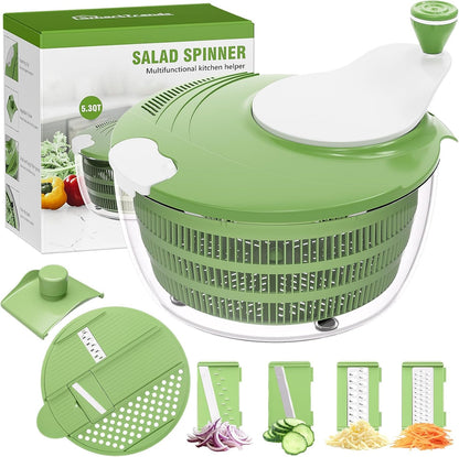 Salad Spinner, 5.3 QT Lettuce Spinner with Strainer & 4 Blades, Green