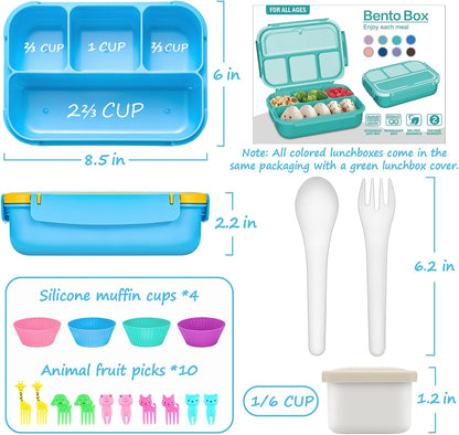 QQKO Bento Lunch Box for Kids Girls Boys, Toddler Kids Lunch Boxes for School, Lunch Containers for Adults with 4 Compartments, Sauce Container, Utensils, Food Picks and Muffin Cups, Purple