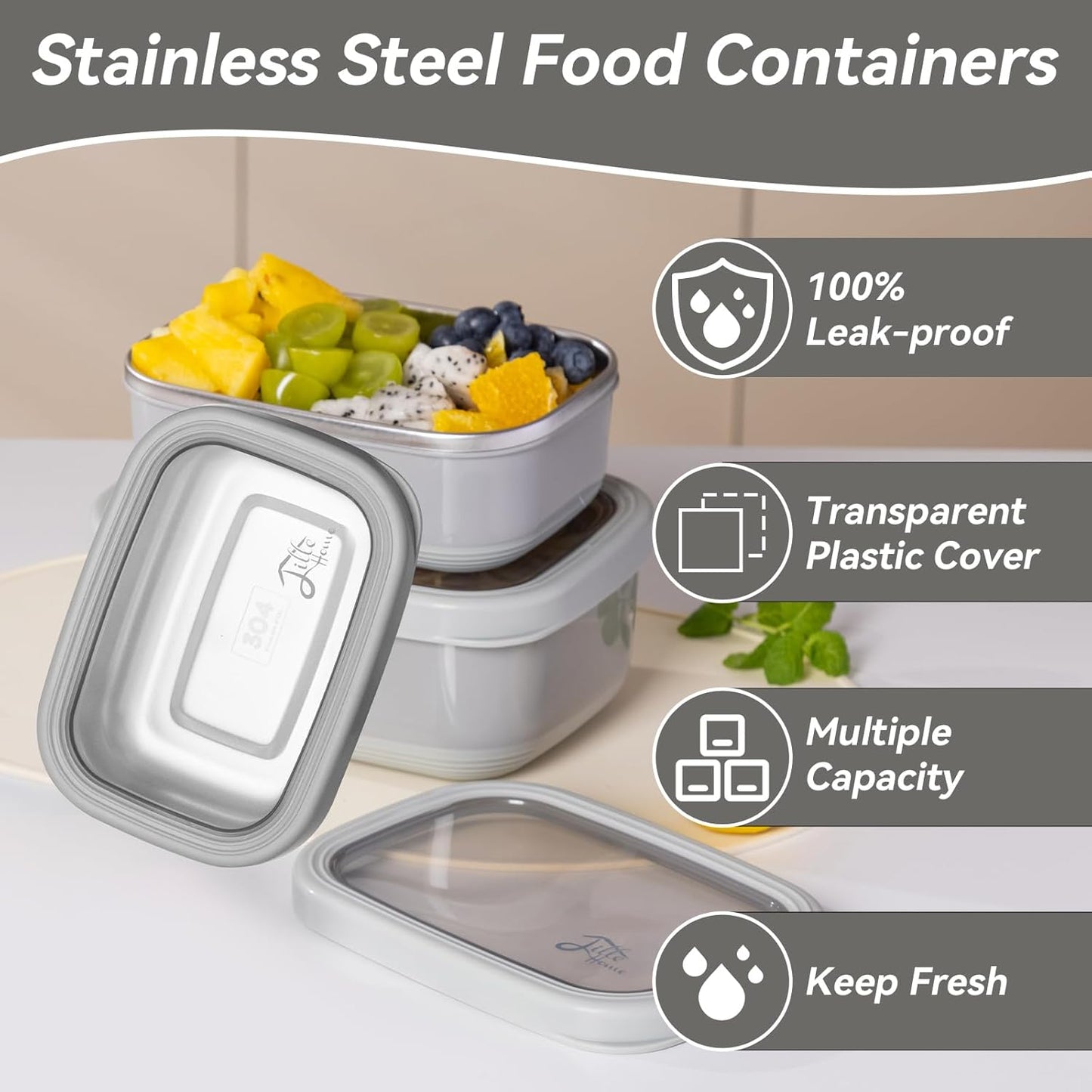 Lille Home Leak Proof Stainless Steel Lunch Snack Containers Set - Ideal for Educational Settings and Daycare - Nesting Trio with Silicone Lids - 47oz+30oz+16oz - Pink