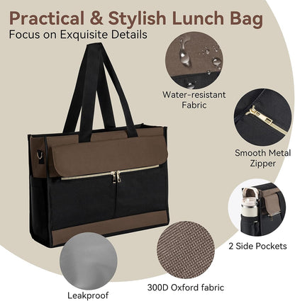 PASMAN Insulated Lunch Bag for Women, 15.6" Laptop Tote with Leakproof Cooler Compartment for Nurse Teacher Work Office and Outdoor