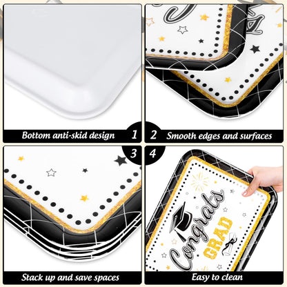JarThenaAMCS 3Pcs Graduation Serving Trays 13 x 10 Inch Bachelor' s Hat Diploma Glitter Reusable Melamine Platter Congrats 2026 Grad Serving Dishes for Graduate Party Sharing Snacks Fruit Dessert