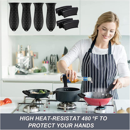 8 Pcs Non-Slip Silicone Hot Handle Holder & Assist Grips, Potholder for Cast Iron Skillets, Heat Resistant Handle Cover Sleeve for Frying Pans, Casserole, Cookware Handles, Lake Blue