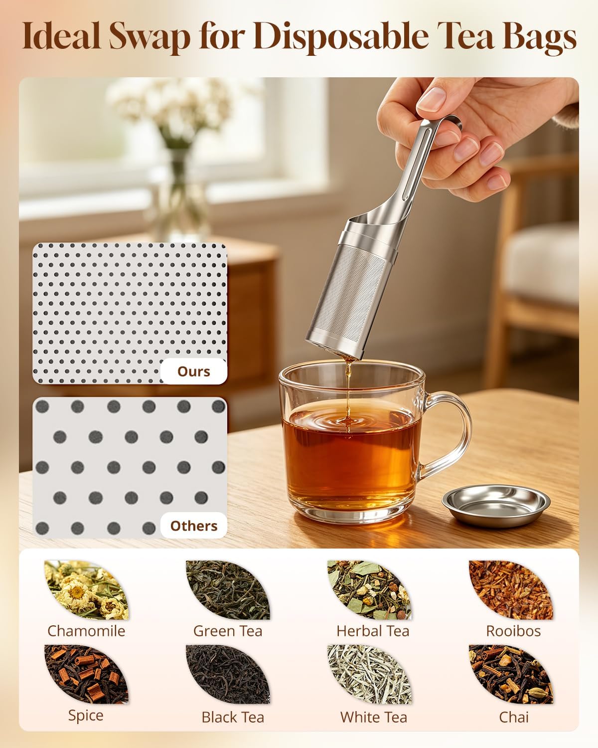 Tea Infuser for Loose Leaf Tea, Stainless Steel Fine Mesh Tea Strainer