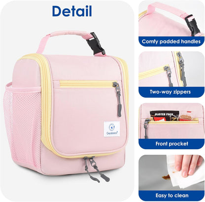 Genteen Kids Lunch Box, Insulated Lunch Bag for Kids, Toddler, Girl, and Boy; Holds Lunch Box, Water Bottle, & Snacks; Easy-Clean Water-Resistant Fabric & Multiple Zippered Pockets (Yellow Blue)