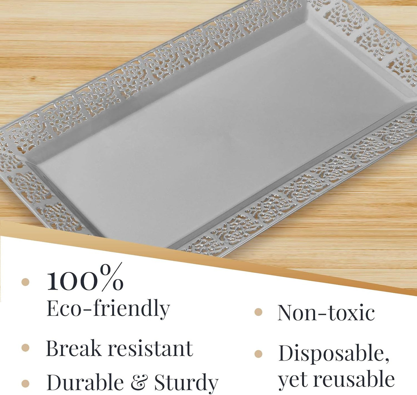 Rectangle White Serving Tray (2-Pack) - 17.5" Disposable Serving Platter for Appetizer, Fruits & Serving Dishes | Perfect Plastic Tray For Party Serveware