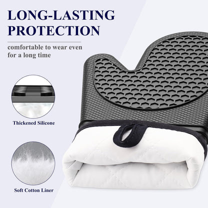 Kitsure Silicone Oven Mitts, Kitchen Gadgets, Apartment Essentials, Black