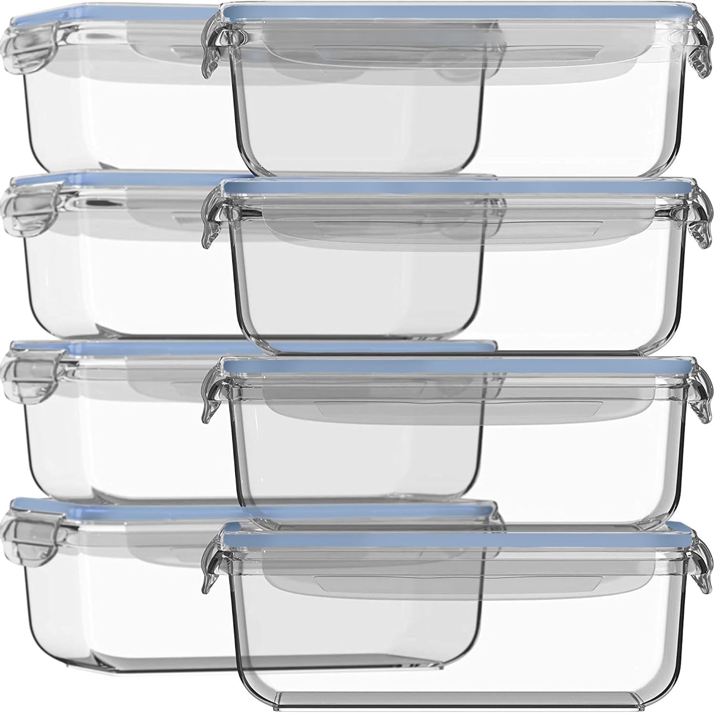 Razab 16 Pc (Set of 8) 30 Oz Glass Meal Prep Containers with Lids, Airtight Large Glass Food Storage Containers, Reusable Leak Proof BPA Free, Freezer to Oven and Dishwasher Safe