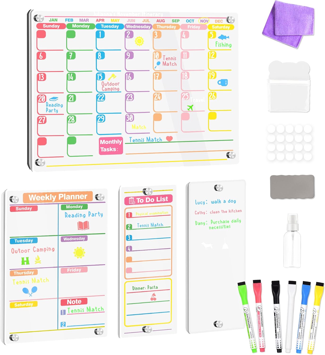 Clear Acrylic Magnetic Calendar for Fridge, 16"x12" Monthly and Weekly Calendar Planner, Dry Erase Board for Fridge, Ideal for Family Organization and Events