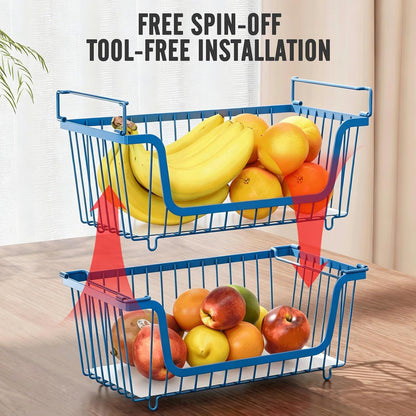 GAOKASE 4 Pcs Stackable Wire Baskets for Pantry Organizers and Storage,Vegetable Fruit Basket for Countertop,Kitchen Storage Metal Baskets,Produce Potato Onion Storage Bin-Black