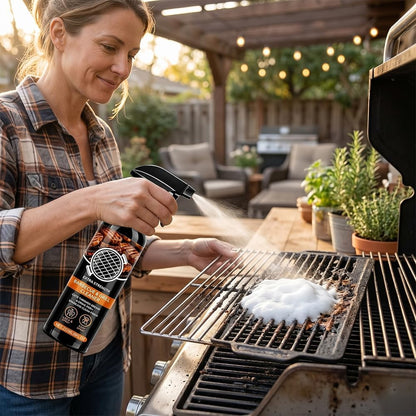 Grill Cleaner Spray for Outdoor Grill, Heavy Duty BBQ Grill Cleaner Spray for Grates and Racks, All Purpose Kitchen Grease Remover for Griddle, Oven, Stovetop and Countertops (8oz*1)