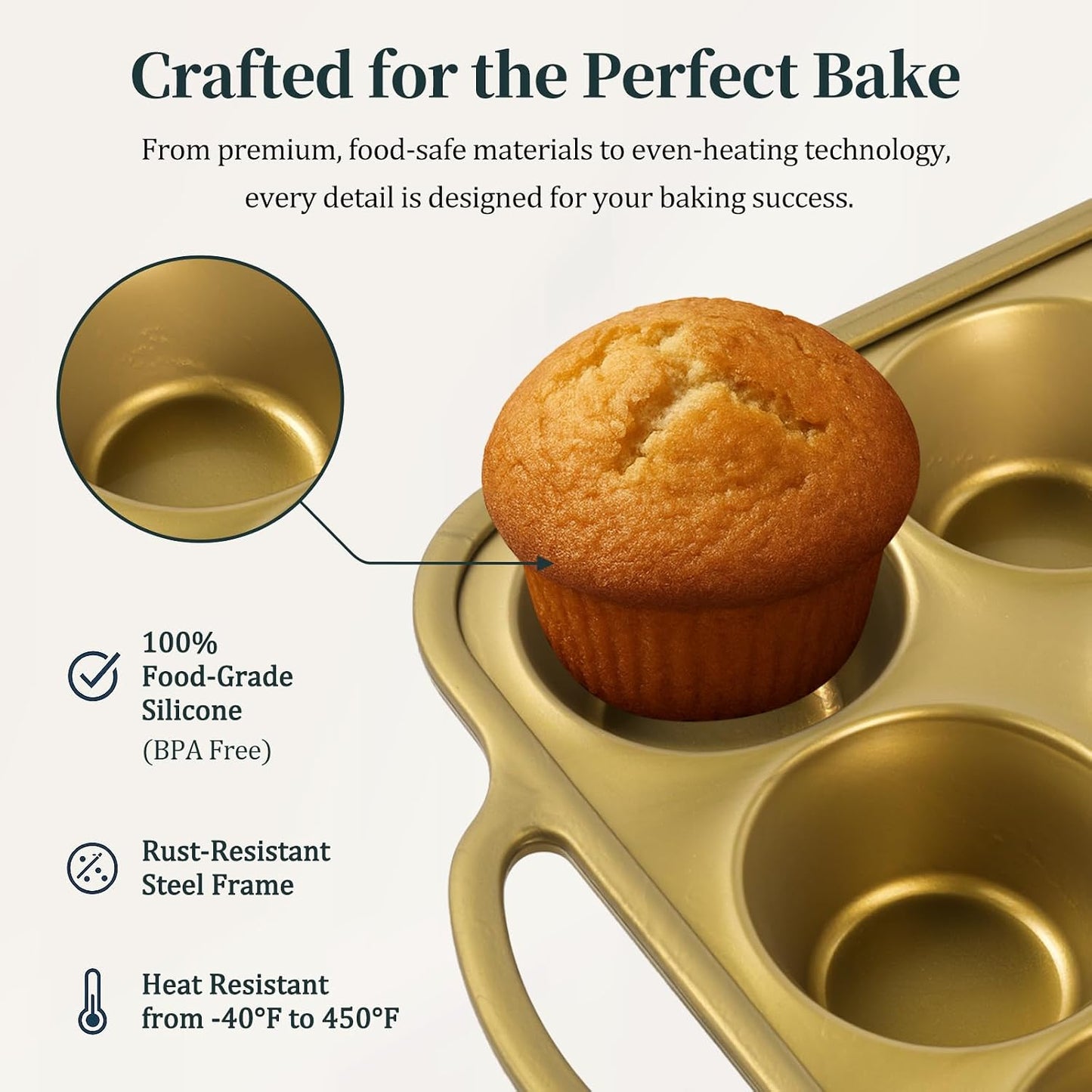 Silicone Muffin Pan with Metal Frame, 12-Cup Non-Stick Baking Pan for Cupcakes & Muffins, Dishwasher Safe & BPA Free, Durable for Meal Prep & Oven Use