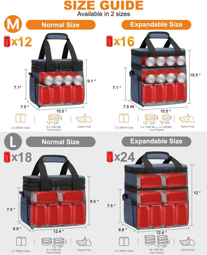 Pritent Lunch Box For Men Women Double Deck Insulated Lunch Bag For Men Woman Leakproof Expandable Cooler Bag with Adjustable Shoulder Strap for Kids Shool Work Picnic Camping(Beige,Large)