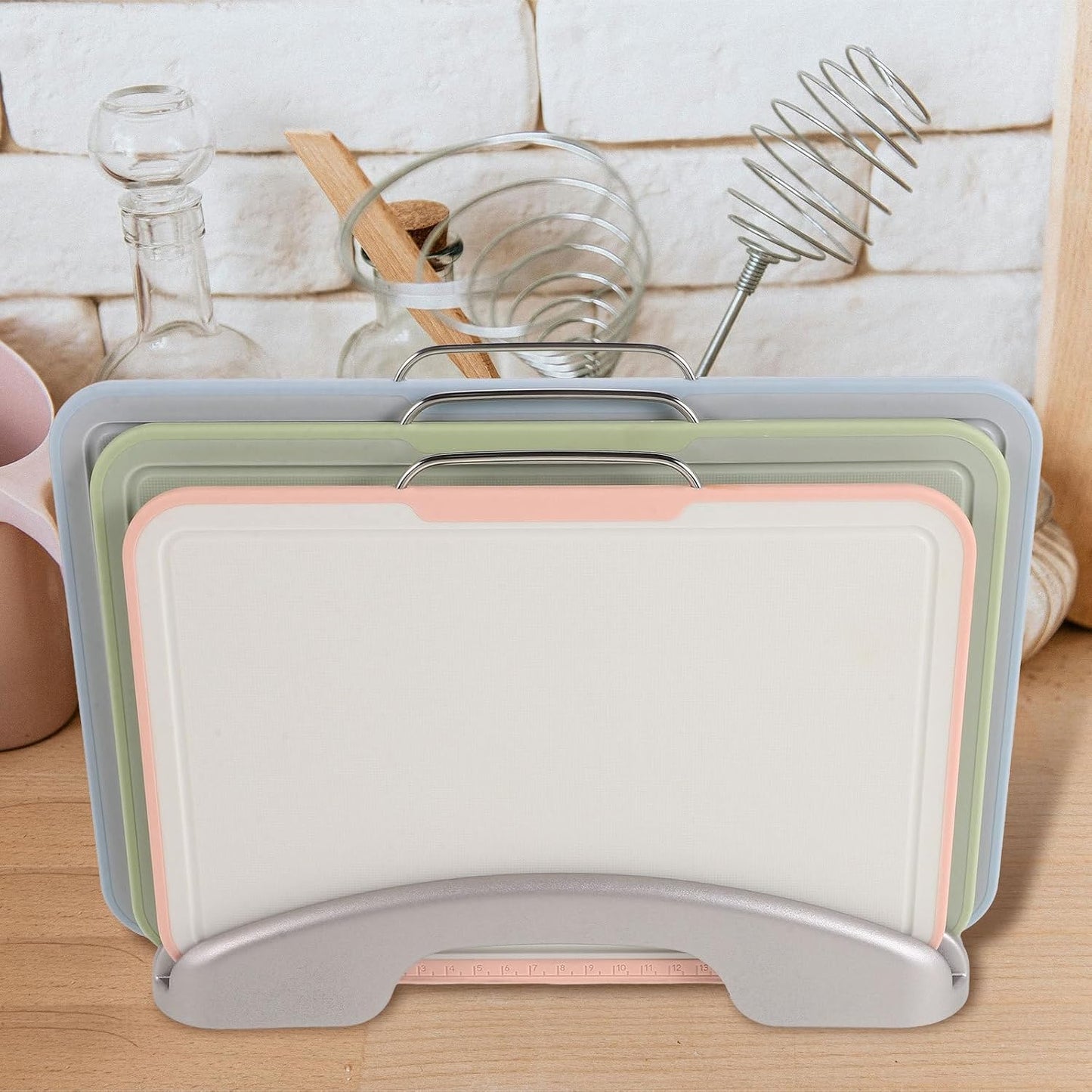GARVALON Vegetable Cutting Mat and Non-slip Chopping Board Set with Rose Gold Base, Plastic Food Chopping Boards for Kitchen Countertop Organizer, Food Prep and Fruit Cutting
