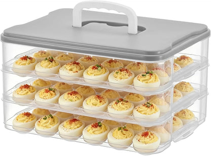 3-Layer Deviled Egg Container with Lid and Handle, Clear Plastic Deviled Egg Carrier Storage 72 Eggs, Portable Stackable Eggs Holder Platter for Easter, Thanksgiving Day, Party, Picnic