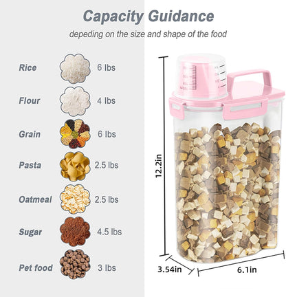 LEAWALK Airtight Rice Storage Container, 3-5Lbs Cereal Dry Food Flour Bin, Pet Dog Cat Food Dispenser with Measuring Cup, BPA Free Plastic Kitchen and Pantry Organization Bin for Sugar-Clear Grey