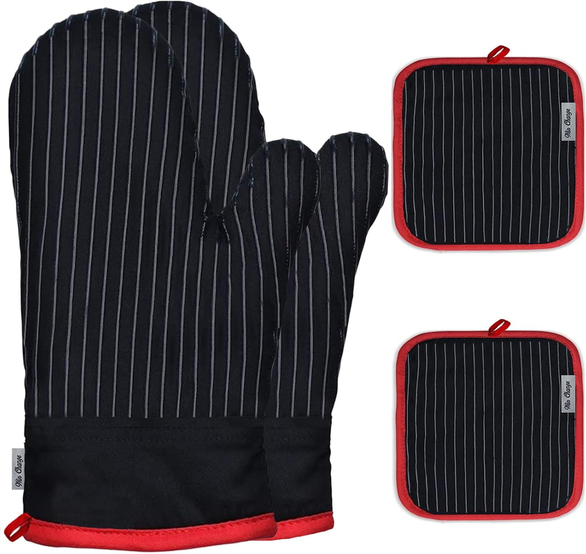 Oven Mitts and Pot Holders Sets,6 Pcs Oven Mitts and Potholders with Recycled Cotton High Heat Resistant Extra Thick Long Oven Mitts for Cooking(Black)