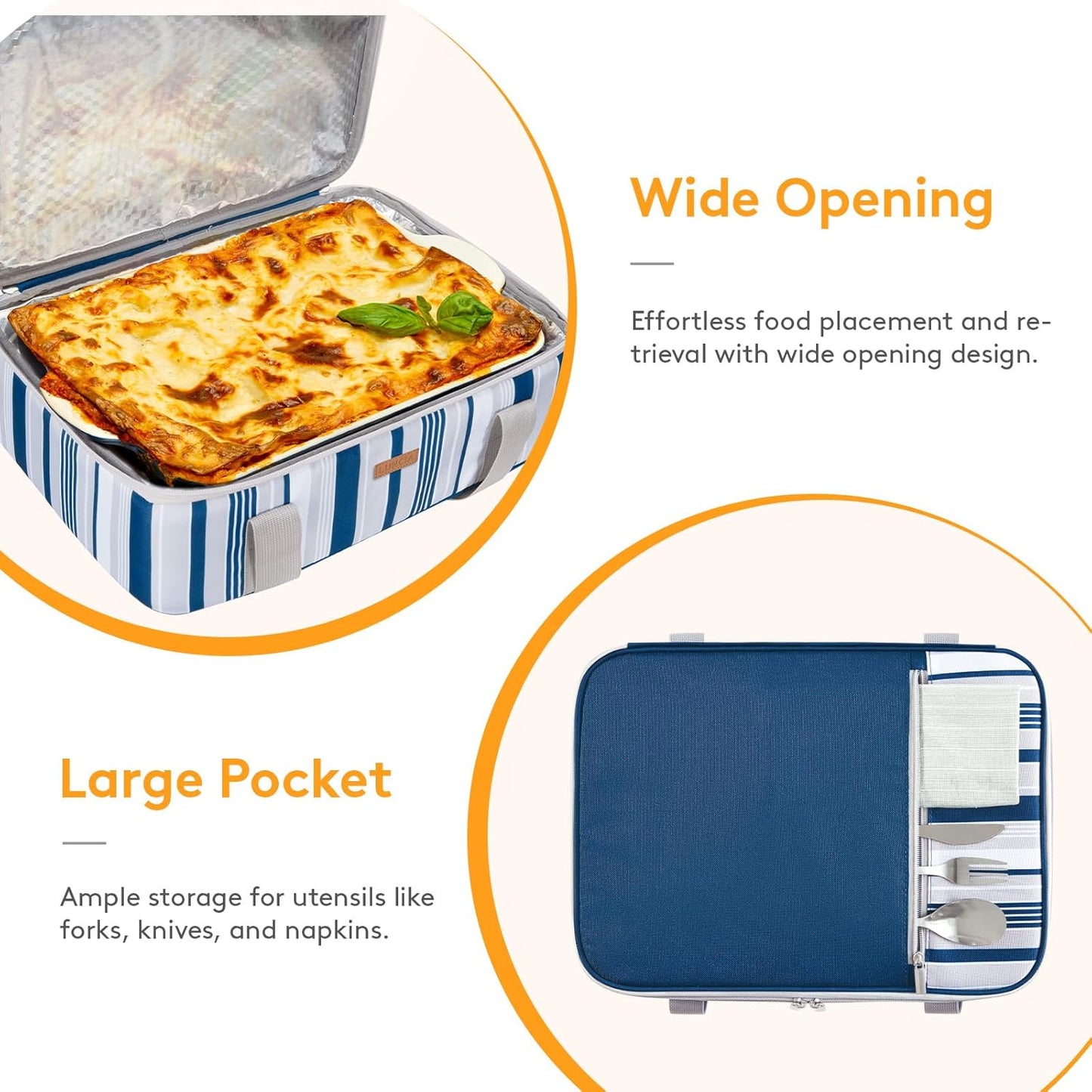 LUNCIA Insulated Single Decker Casserole Carrier, Lasagna Lugger Tote Keeps Food Hot or Cold, Thermal Lunch Bag for Potluck Parties, Picnic and Cookouts, Fits 9" x 13" Baking Dish, Black