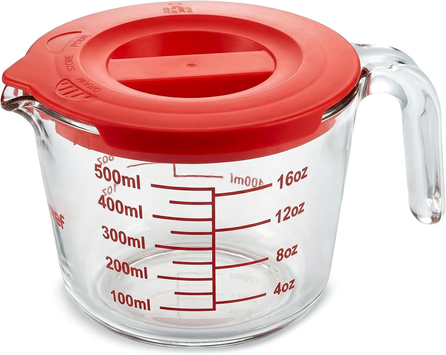 NutriChef 1,2 and 4 Cups Glass Measuring Cup Set with Lids (8, 17 and 34 oz) - Heat-Resistant Borosilicate Liquid Measure Cups with Easy-Read Scale for Cooking, Baking & Food Storage, Dishwasher Safe