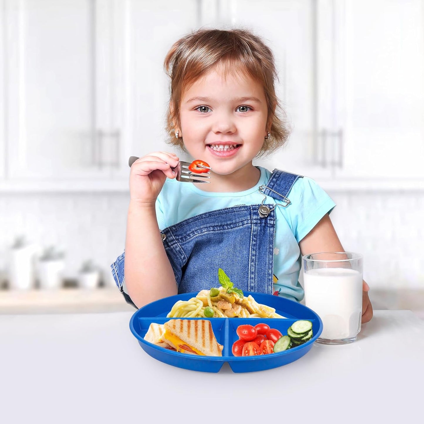 greenandlife 9 Inch 4PCS Portion Control Plates with Lids, Divided Plates for Kids Adults, Dishwasher Microwave Safe Compartment Plate, Unbreakable Lightweight Reusable Wheat Straw Plate, Earth Tone