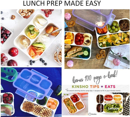 Bento Lunch Box for Kids or Adults, Snack Containers for Boys, Girls, School Daycare Work, 3 Divided Compartments Meal Planning Portion Control, BPA-Free Boxes, Utensils | Blue Purple 2 pack