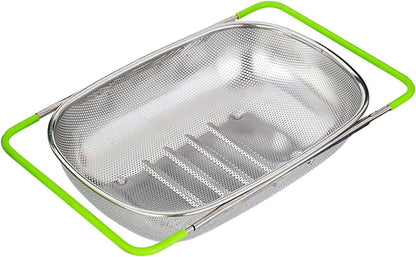 TENTA TENTA KITCHEN Premium Quality Over The Sink Stainless Steel Oval Small Colander with Fine Mesh 2.5 Quart Strainer Basket & Expandable Rubber Grip Handles-Strain,Drain,Rinse Fruits,Vegetables