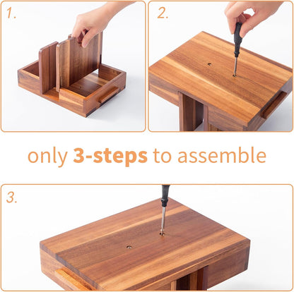 Napkin Holder for Table, Wooden Napkin Holder with Salt and Pepper Shakers Caddy, Rustic Napkin Holders for Kitchen Dining Room Table Decor, Standing Wood Napkin Dispenser for Indoor & Outdoor Use