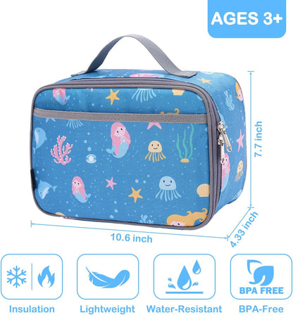 FlowFly Kids Lunch box Insulated Soft Bag Mini Cooler Back to School Thermal Meal Tote Kit for Girls, Boys, Black