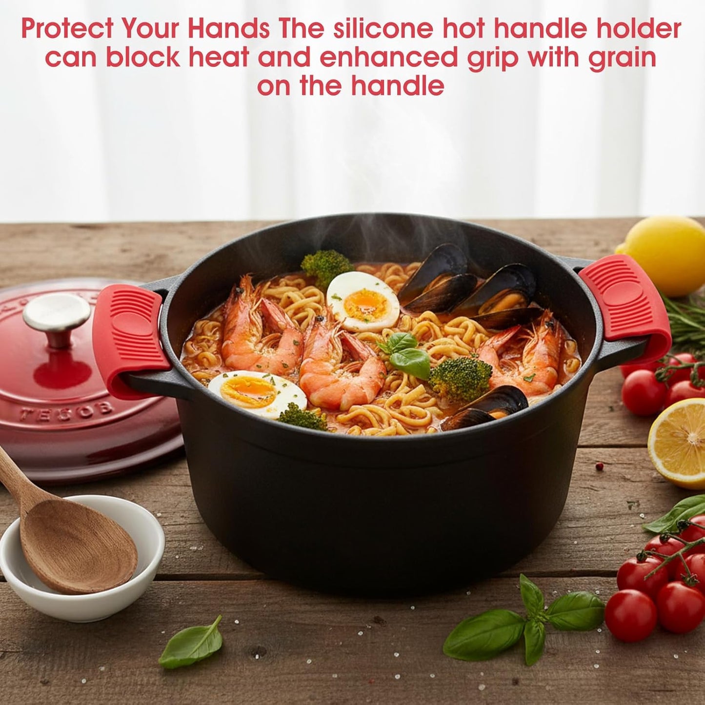 4 Pack Silicone Hot Handle Holder, Heat Resistant Silicone Pot Holders Non-Slip Pot Handle Holder Sleeve Grip Handles Cover Potholder for Cast Iron Metal Fry Pan Cookware Handles (Red, Black)