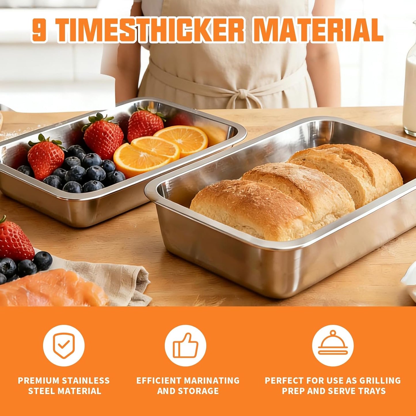 5-Piece Grill Carry System, Large Stainless Steel Grill Prep Trays for BBQ and Oven Use with Oil Drain Rack, Marinade Container with Lid, Nested Storage, Grilling Prep and Serve Trays