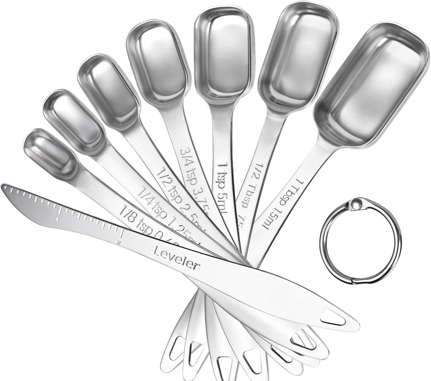 Measuring Spoons: U-Taste 18/8 Stainless Steel Measuring Spoons Set of 9 Piece: 1/16 TSP, 1/8 TSP, 1/4 TSP, 1/3 TSP, 1/2 TSP, 3/4 TSP, 1 TSP, 1/2 tbsp & 1 tbsp Dry and Liquid Ingredients