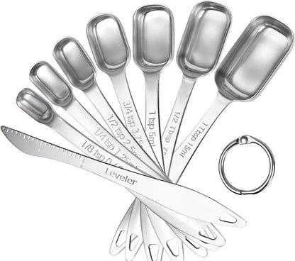 Measuring Spoons: U-Taste 18/8 Stainless Steel Measuring Spoons Set of 9 Piece: 1/16 TSP, 1/8 TSP, 1/4 TSP, 1/3 TSP, 1/2 TSP, 3/4 TSP, 1 TSP, 1/2 tbsp & 1 tbsp Dry and Liquid Ingredients