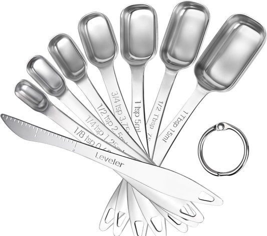 Measuring Spoons: U-Taste 18/8 Stainless Steel Measuring Spoons Set of 9 Piece: 1/16 TSP, 1/8 TSP, 1/4 TSP, 1/3 TSP, 1/2 TSP, 3/4 TSP, 1 TSP, 1/2 tbsp & 1 tbsp Dry and Liquid Ingredients