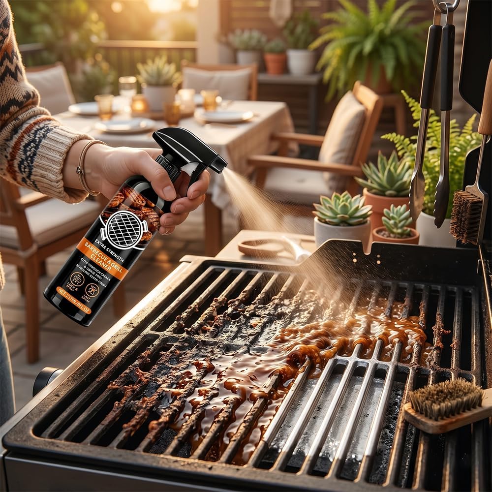 Grill Cleaner Spray for Outdoor Grill, Heavy Duty BBQ Grill Cleaner Spray for Grates and Racks, All Purpose Kitchen Grease Remover for Griddle, Oven, Stovetop and Countertops (8oz*1)