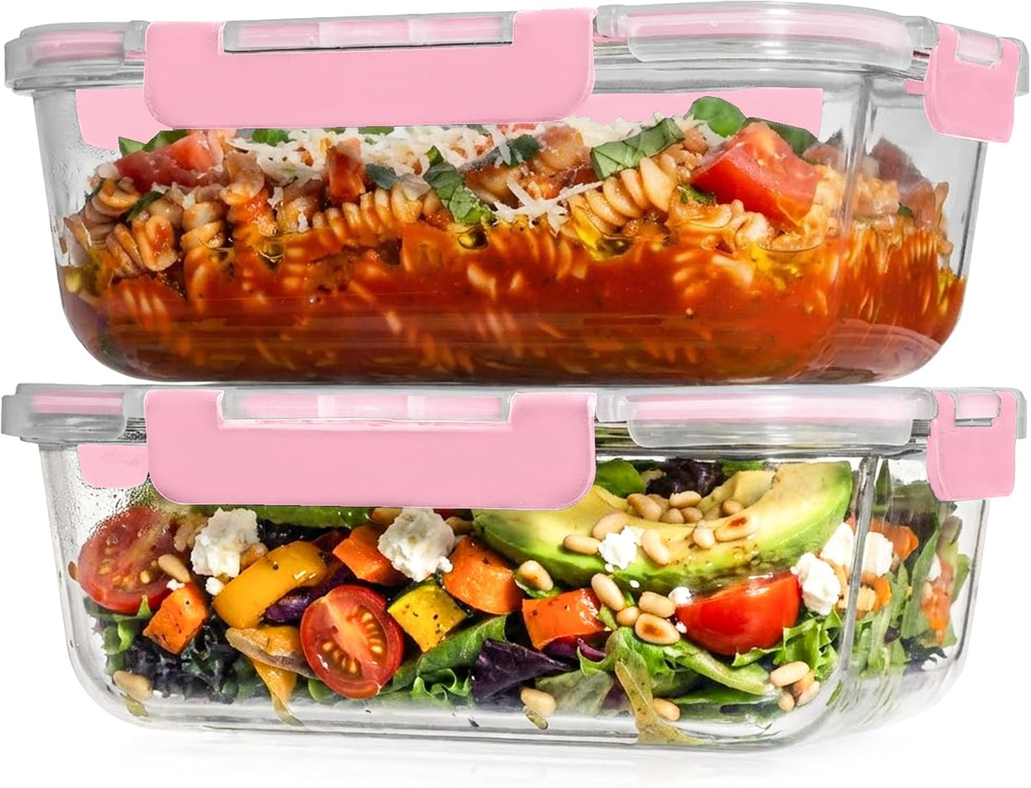 Razab 4 Pcs 1860ml / 63 Oz Large Glass Food Storage Containers with Lids - Glass Meal Prep Containers with Locking Lids for Roasting, Storing Leftover, Lunch Container, BPA Free, Microwave & Oven Safe