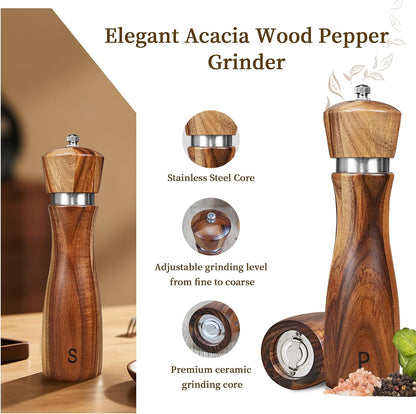 Haomacro Wooden Salt and Pepper Grinder Set Refillable Salt & Pepper Mills
