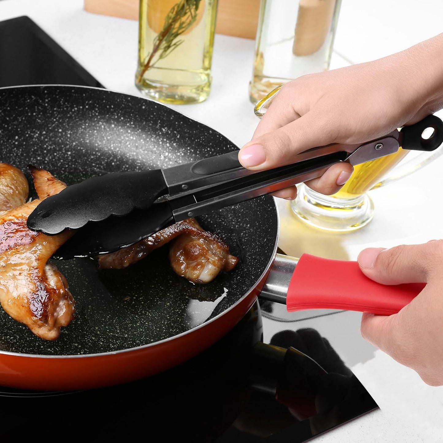 uxcell 2pcs Silicone Hot Handle Holders, Cast Iron Skillet Handle Covers Silicone Pan Handle Sleeve for Frying Pans Griddles Cookware Handles, Orange