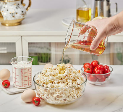 3 Piece Glass Measuring Cup Set, Includes 1/2-Cup, 1-Cup, and 2-Cup High Borosilicate Glasss Liquid Measuring Cups, Dishwasher, Freezer, Microwave, and Preheated Oven Safe, Essential Kitchen Tools