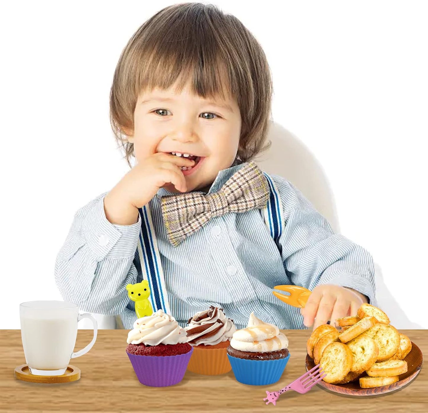 Silicone Lunch Box Dividers,24 pcs Bento Box Dividers with 20 Animal Picks,Silicone Bento Box Inserts,Cupcake Baking Cups,Muffin Pan Liners,Reusable and BPA Free