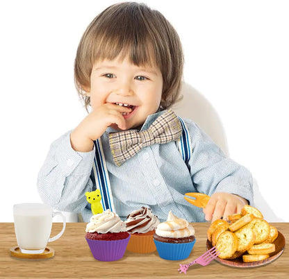 Silicone Lunch Box Dividers,24 pcs Bento Box Dividers with 20 Animal Picks,Silicone Bento Box Inserts,Cupcake Baking Cups,Muffin Pan Liners,Reusable and BPA Free