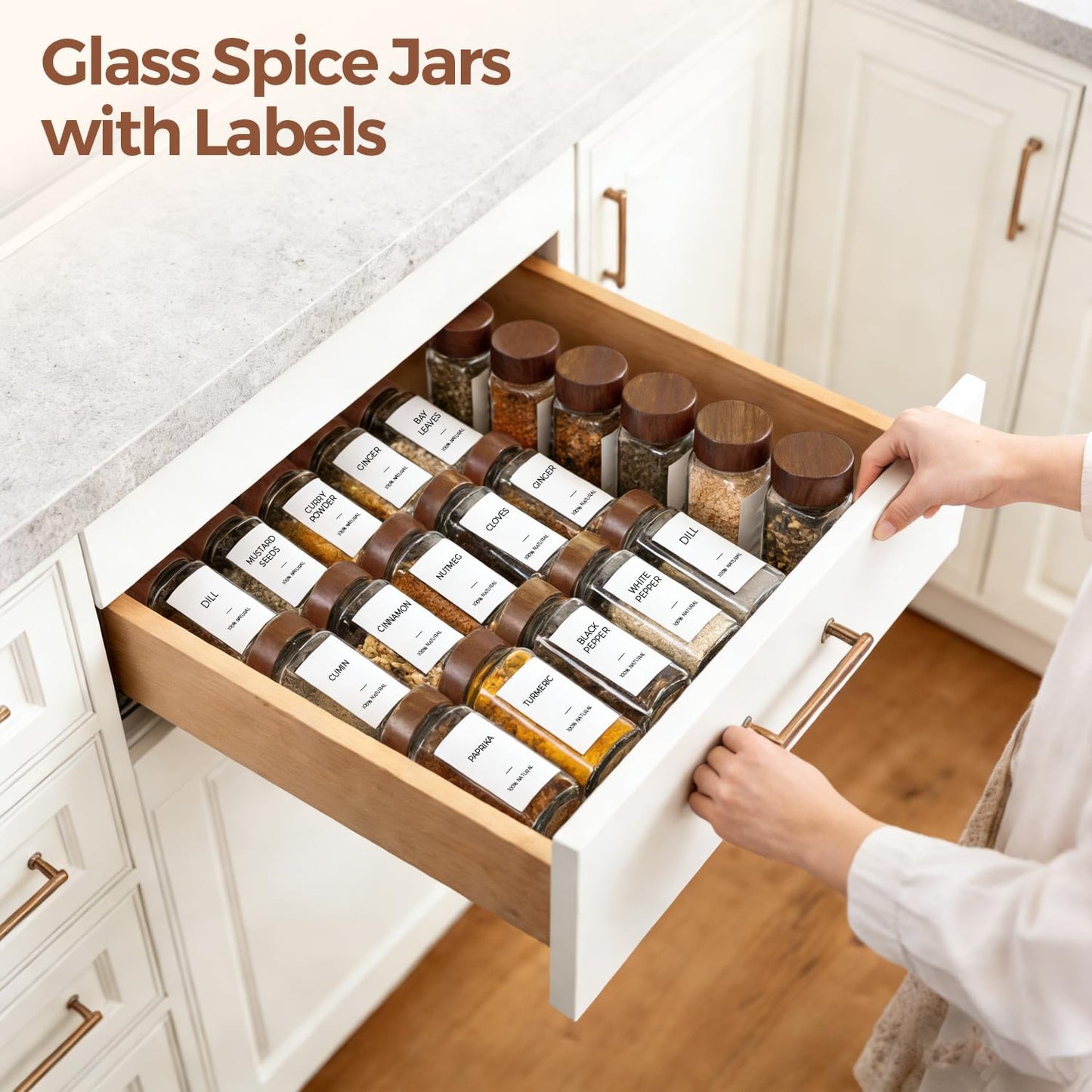 ComSaf 6PCS (1.1Qt/0.5Qt) Glass Pantry Storage Container with Acacia Wood Lid, Airtight Glass Canister with Stacked Design for Orderly Organizing, Glass Jar Organizing Dry Goods in Pantry & Cabinet