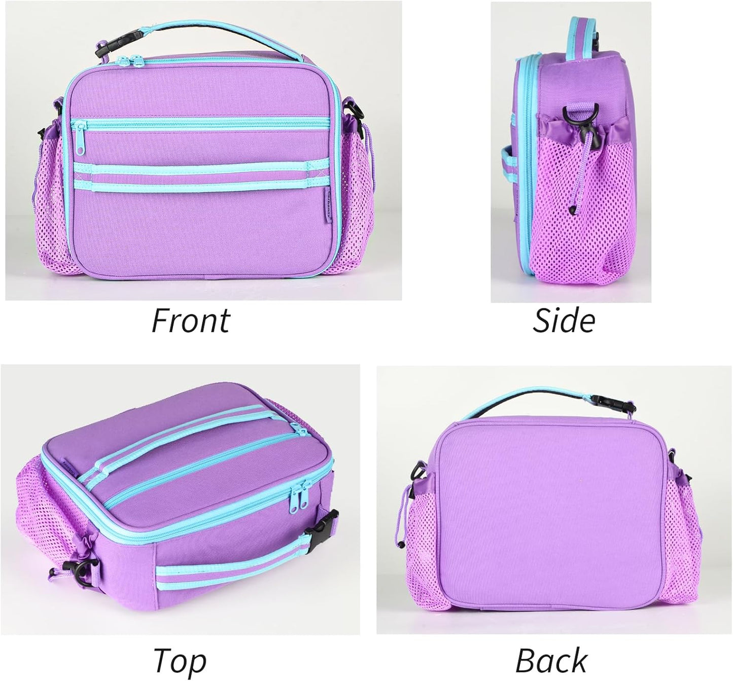 Cerbonny Kids Lunch Box, Insulated Lunch Bag for Girls and Boys, Durable Polyester with PEVA Lining, Adjustable Shoulder Strap, 10.8"L x 4"W x 8.8"H, 5 Pockets